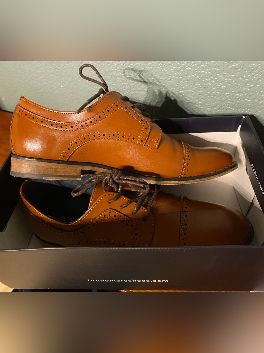 Bruno Marc Boys Tan Brogue Lace-Up Dress Shoes